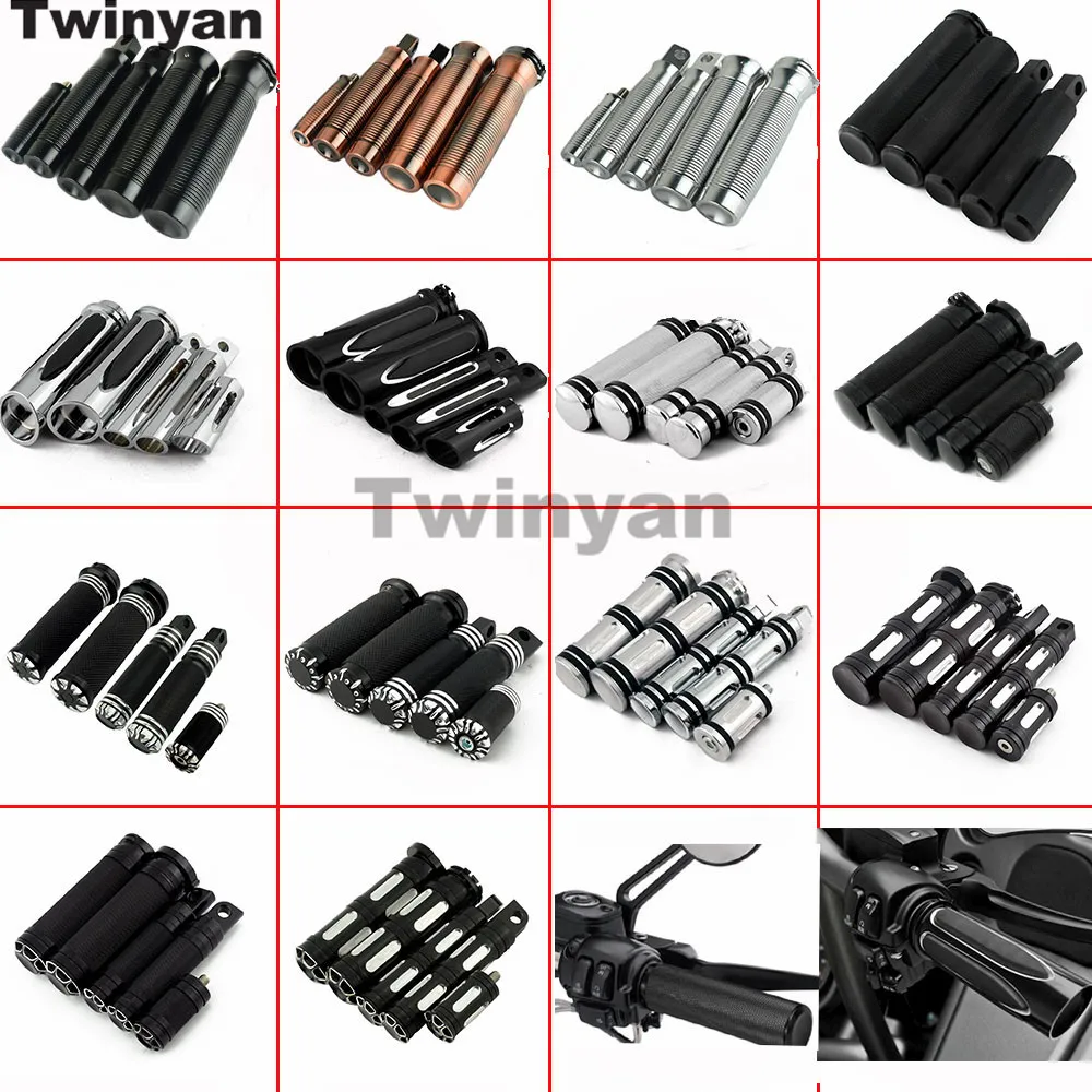 

1"25mm Handle Grips Footpegs Shifter Nail Peg Black Handlebar Grip for Harley Sportster 883 1200 XL XR VRSC Softail Touring Dyna