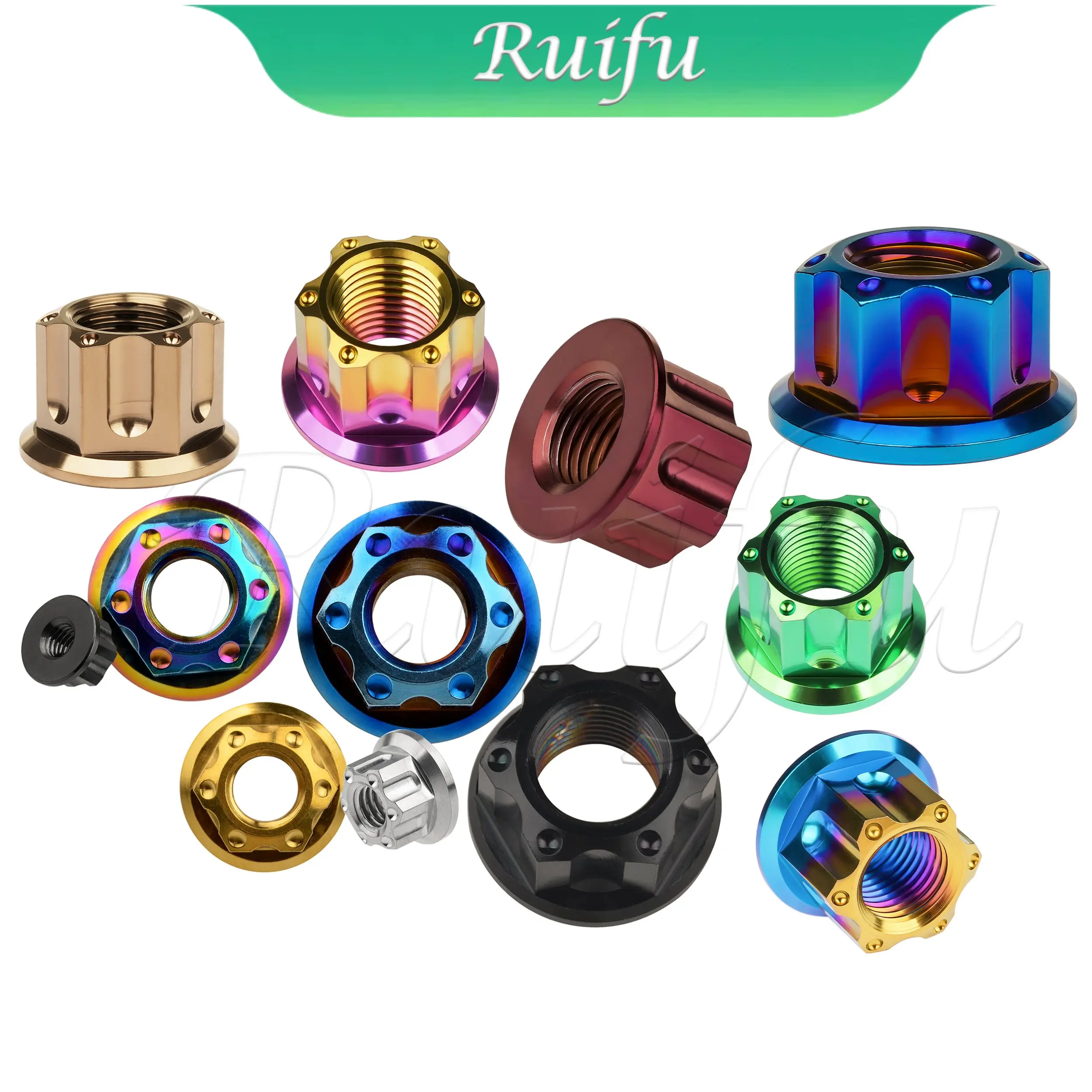 6PCS Titanium  Nut M6 M8 M10 M12 M14 M16 Fancy Hex Hexagon Flange Nuts for Bike Motorcycle Rear Axle Titanium Fasteners