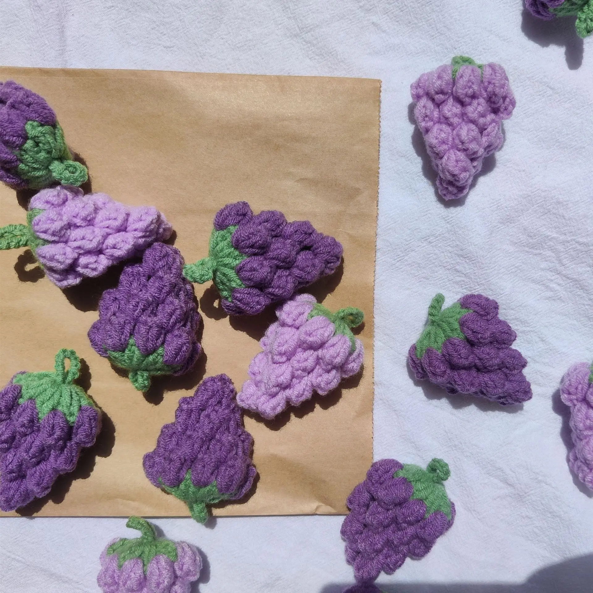 3PCS Handmade Crochet Purple Grape Wool Knitted Bag Fruit Pendant Hats Scarf Clothes Socks Cartoon DIY Decoration Accessories