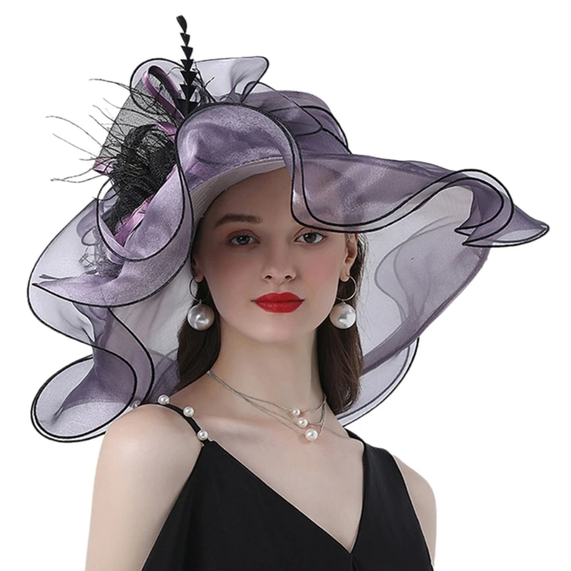 Delicate Bowler Hat Church Hat with Big Organza Bowknot Women Fisherman Hat Drop Shipping