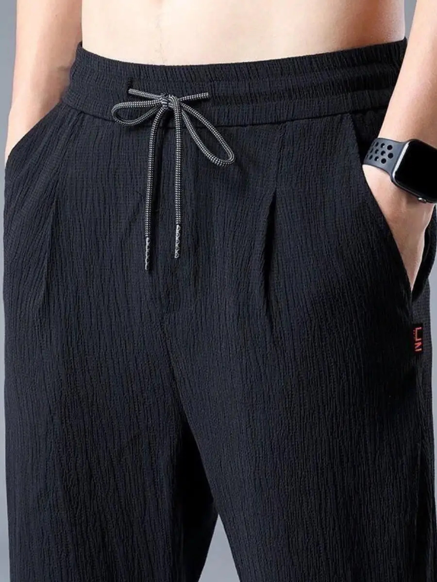

Ultra-Thin Linen Cotton Casual Pants Loose Straight Leg Nine-Piece Summer Ice Silk Casual Trousers Breathable Men's Wear