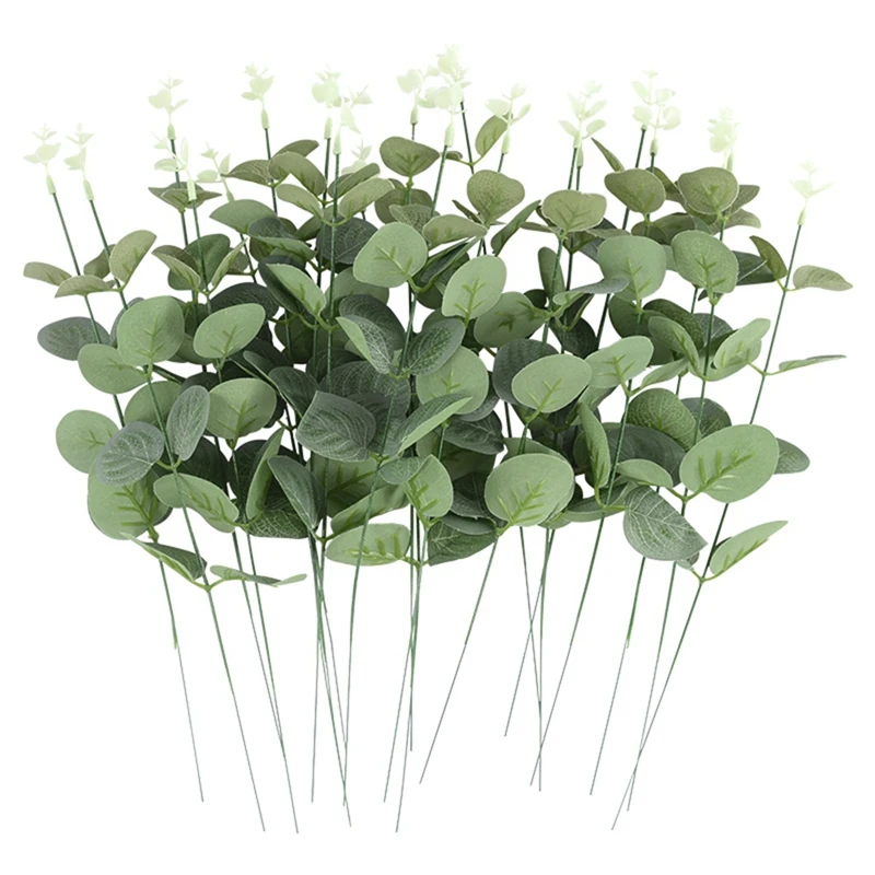 【B16L】20PCS Fake Plants Silk Eucalyptus Leaf Diy Decorations for Home Garden Wedding Scrapbooking Artificial Flower