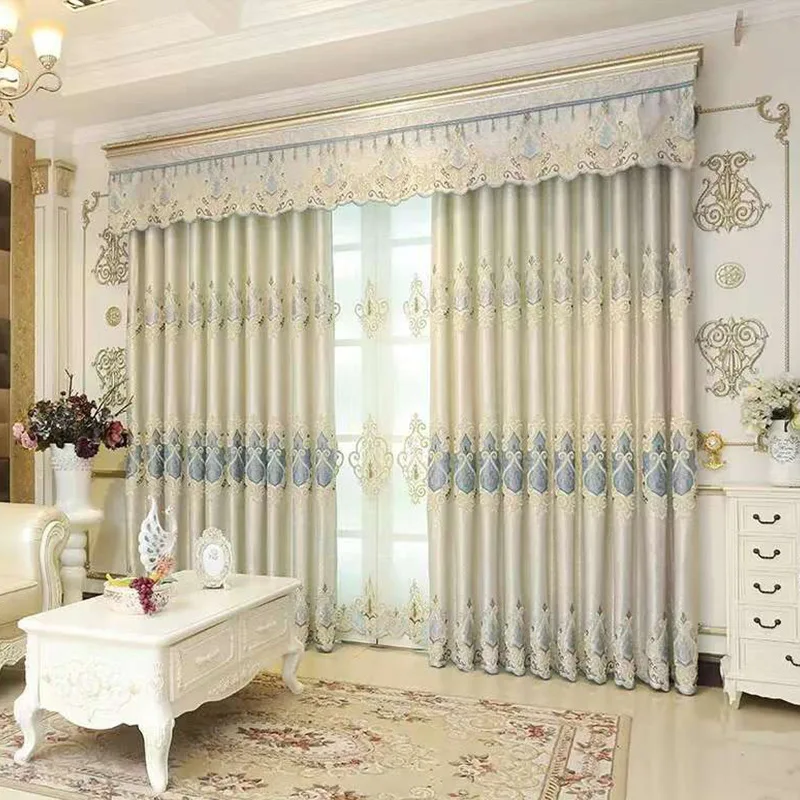 American Classic Embroidery Curtains for Living Room Bedroom Dining Room Water Soluble Embroidered Blackout Customized Curtains