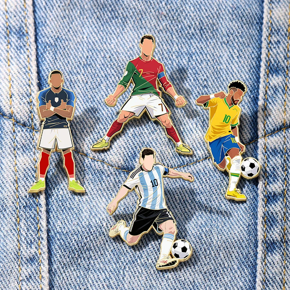 4pcs Football Player Enamel Brooch Creative Design Sport Metal Badge Punk Lapel Pin Jewelry Friend Gift