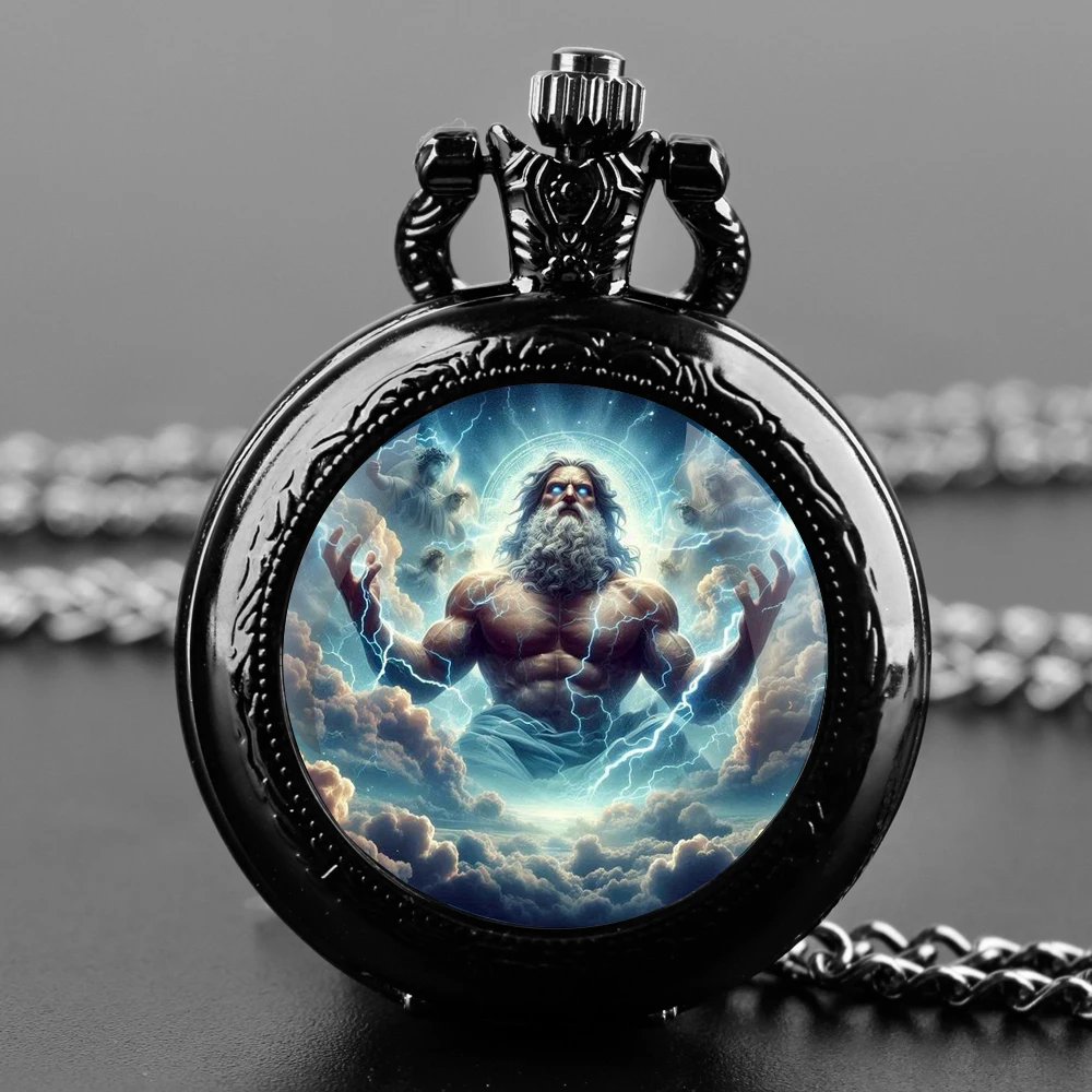 Zeus Faith-reloj de bolsillo de cuarzo con cúpula de cristal para hombres y mujeres, esfera de números árabes, cadena duradera, regalos creativos, Vintage