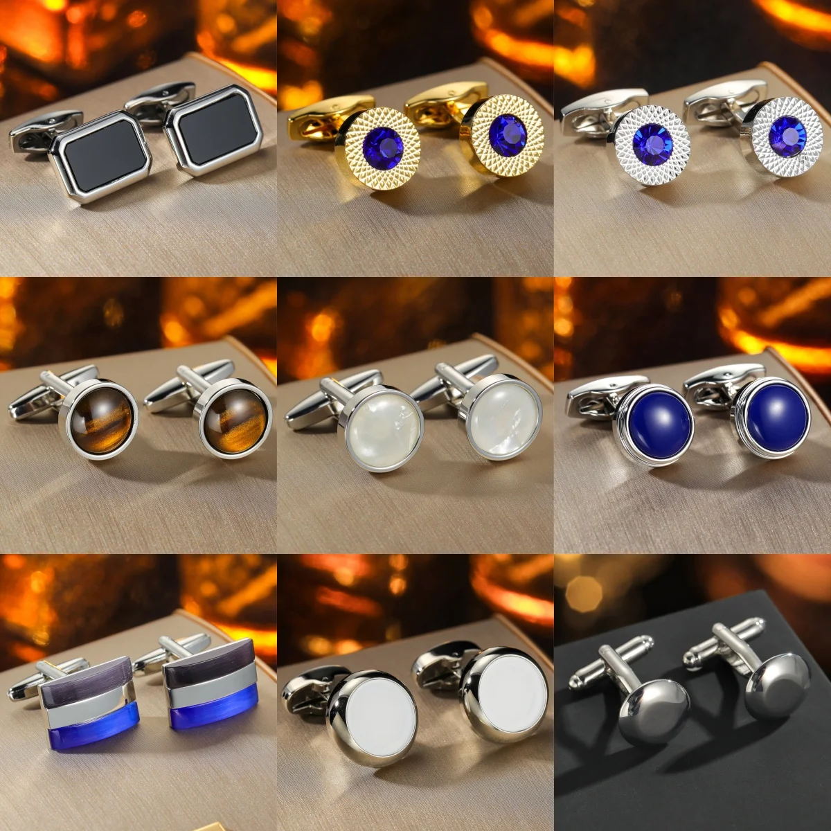 Blue Crystal Cufflinks for Men Luxury Shiny Gold Shirt Cufflinks Wedding Business Suit Cuff Links Mens Jewelry Birthday Gift
