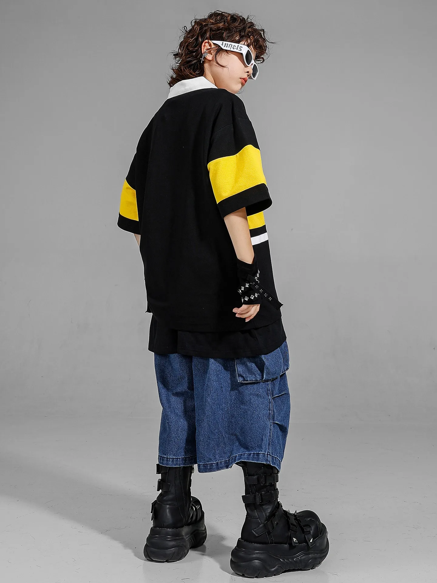 키즈 팀 의류 힙합 의류 소년 스트리트 댄스 재즈 댄스 의상 티셔츠 반바지 정장 무대 복장 Catwalk Wear DQL10970