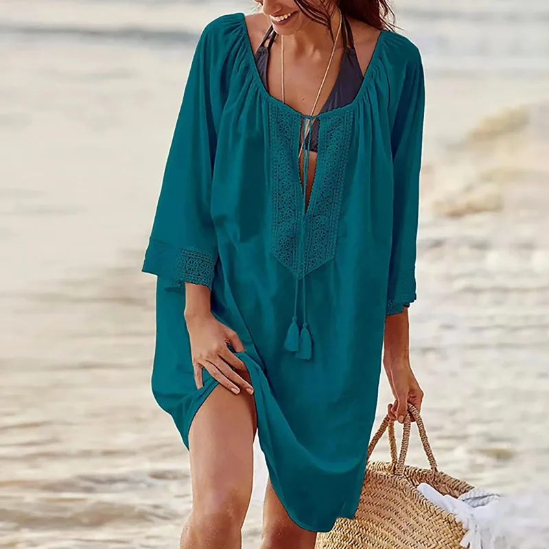 Vacation Robe Beach Bikini Dress Sunscreen Clothing Swimsuit Woven Loose Fitting Female Swimsuit Loose Solid Cover Ups for Women