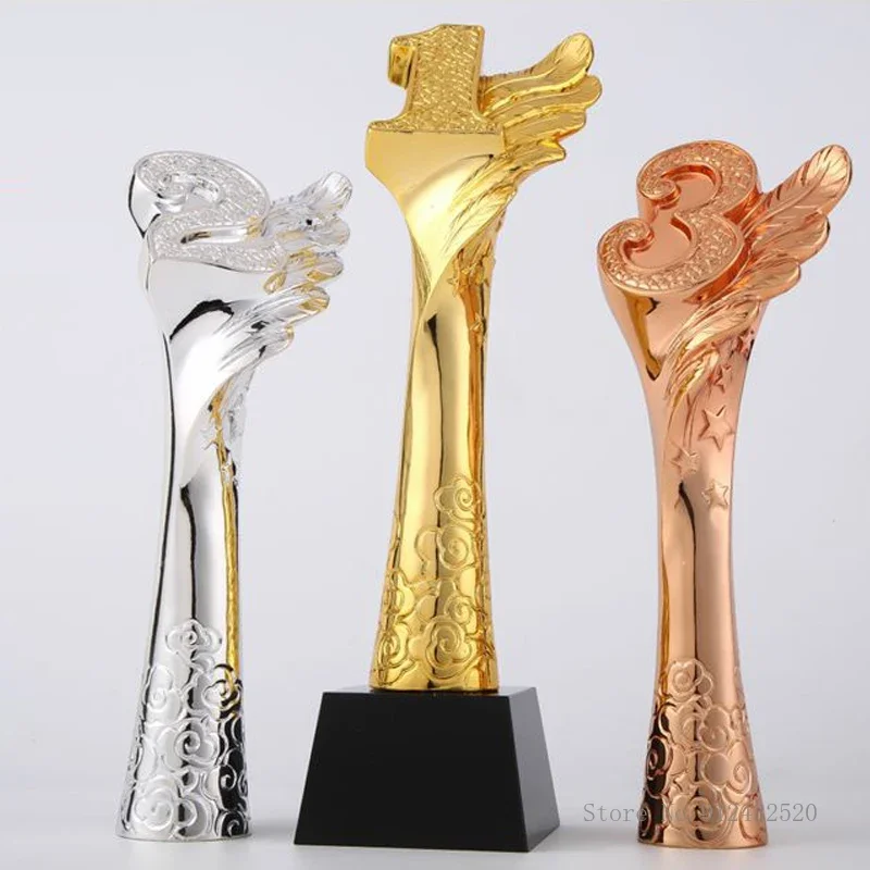 Customized Resin Trophy Home Decor, Lettering Crystal Base, 123 Numbers, Award, Excellent Souvenirs, Gold, Silver, Copper, 1Pc