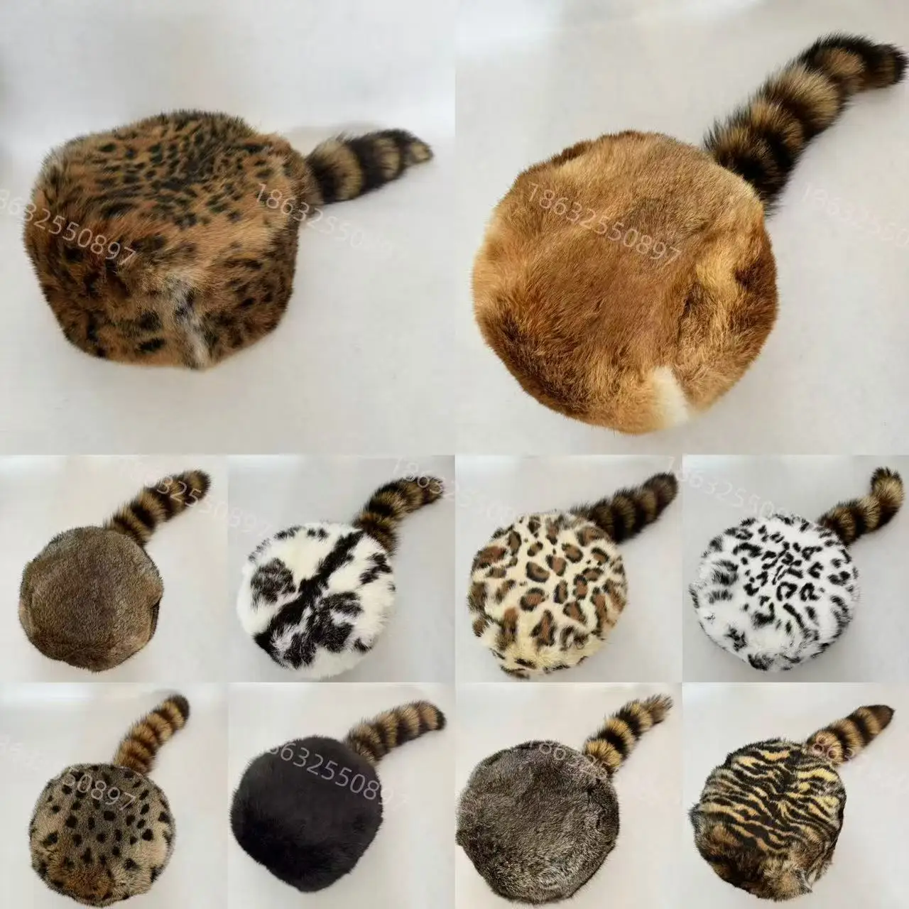 Real Raccoon Hat with Tail for Men Women Rabbit Fur Davey Crockett Coonskin Hat Russian Ushanka Fur Hats view 6