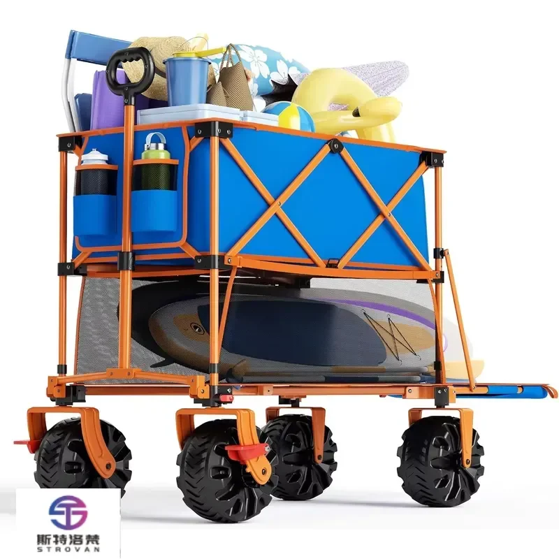 STLF OEM Manufacturer 400L Collapsible Double Decker Beach Wagon with Brakes, Folding Beach Cart with 54