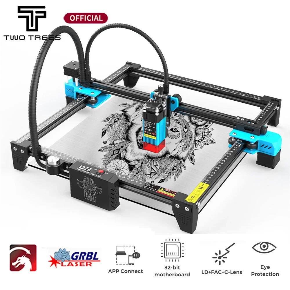 Poderoso Gravador a Laser com Wi-fi Controle Offline Máquina de Gravação a Laser Luz Azul 40w 80w 450 nm ± 5nm Cnc ma Twotrees-tts55