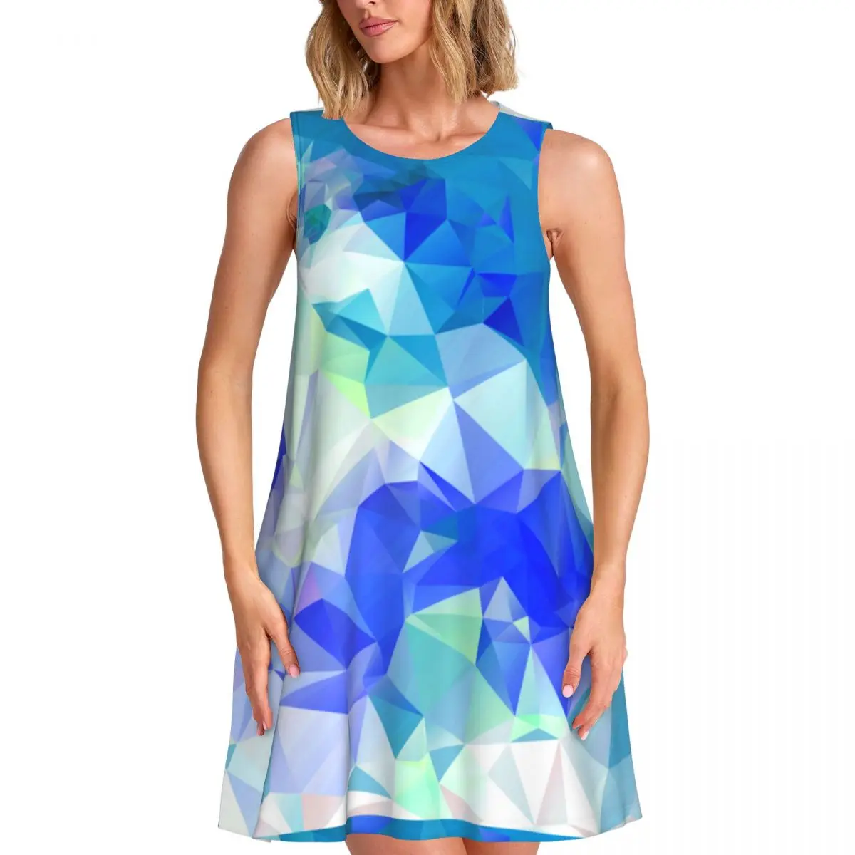 Abstract Geometry Dress Colorful Triangle Print Boho Dresses Women Aesthetic Casual Dress Daily Pattern Oversize Vestido