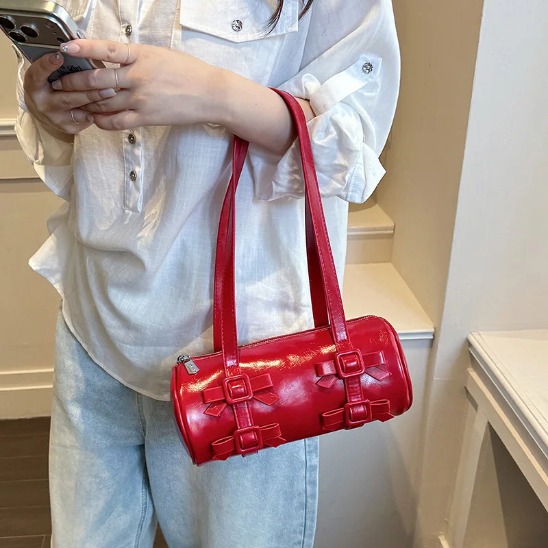 New Women's Bowknot Bucket Bag Korean Style Color-matching Single Shoulder Bag Fashion Ladies' Versatile Casual Handbag Female