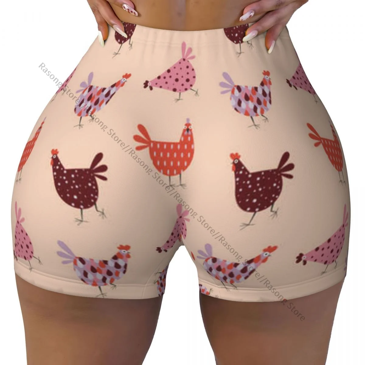 Calções de yoga femininos desenhos animados engraçados frango e galinhas padrão scrunch booty levantamento de bunda conforto fitness ginásio