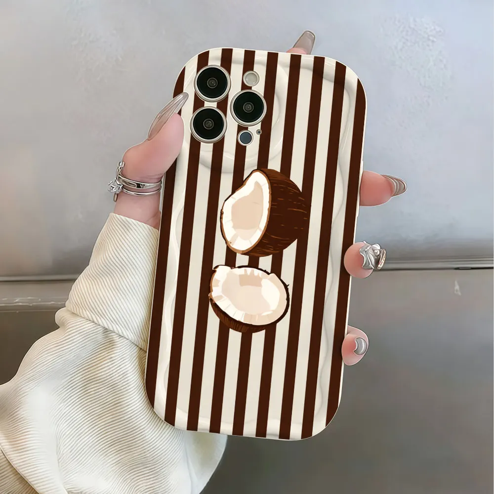Simple Striped Coconut Phone Case For Samsung Galaxy A07 A06 A15 A16 4G A17 S25 S26 Ultra S24 S23 Plus A55 A56 A57 A37 5G Cover