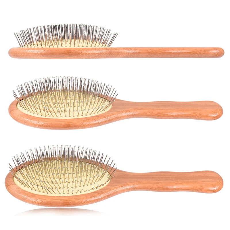 (N21R] Wooden Steel Needle Hair Brush Pin Hairbrush Scalp Massage Improve Hair Health Wood Paddle Detangling Comb-A