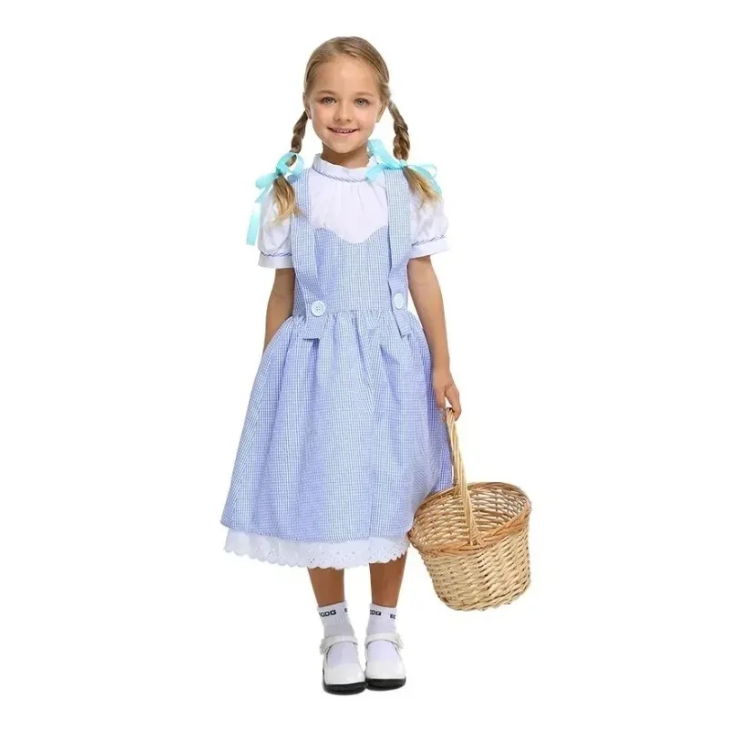 Disfraz de Halloween para Niñas, Disfraz de Dorothy de El Mágico de Oz, Vestido Azul a Cuadros de Personaje de Cuento de Hadas