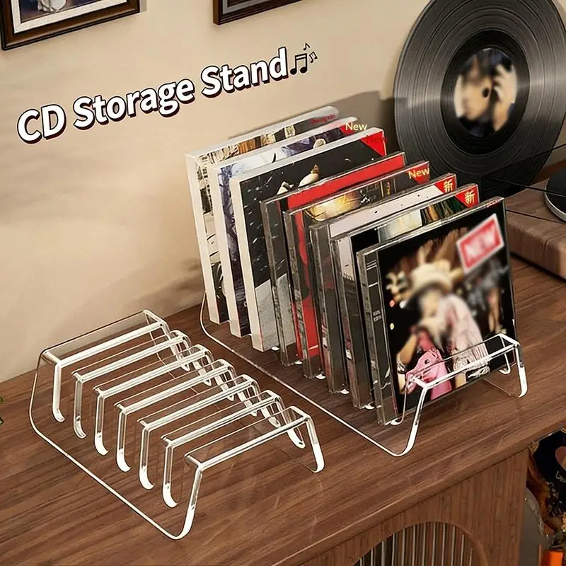 2PCS 6/8Grid Clear Acrylic CD Display Shelf Multifunctional CD Display Organizer For Vinyl Records Cassette Tapes Desktop Storag image 2