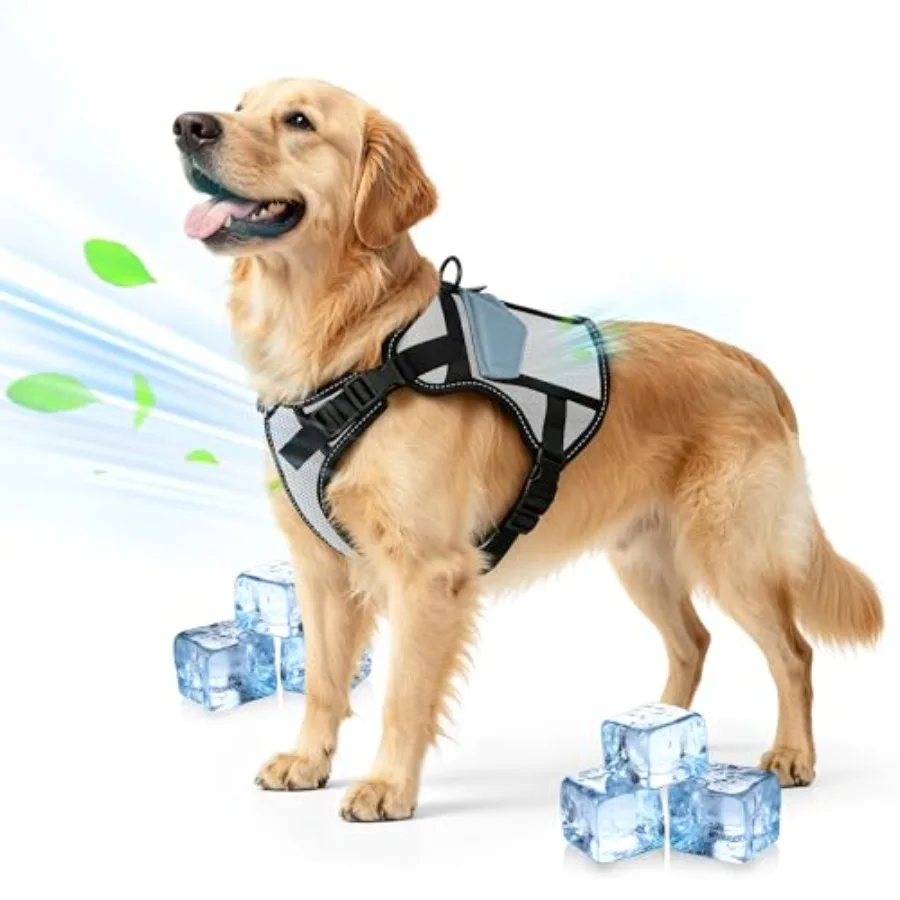 

Cooling Dog Vest: Large Dog Harness - Made from Aviation-Grade Temperature - Adjustable Soft Padded Pet Harness for Summer Hot