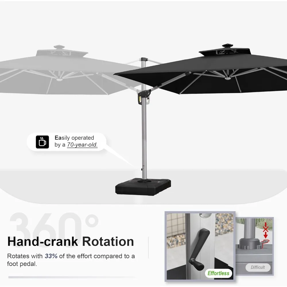 10 أقدام مزدوجة أعلى ديلوكس تعمل بالطاقة الشمسية LED مربع مظلة فناء إزاحة مظلة معلقة في الهواء الطلق مظلة السوق مظلة حديقة #6