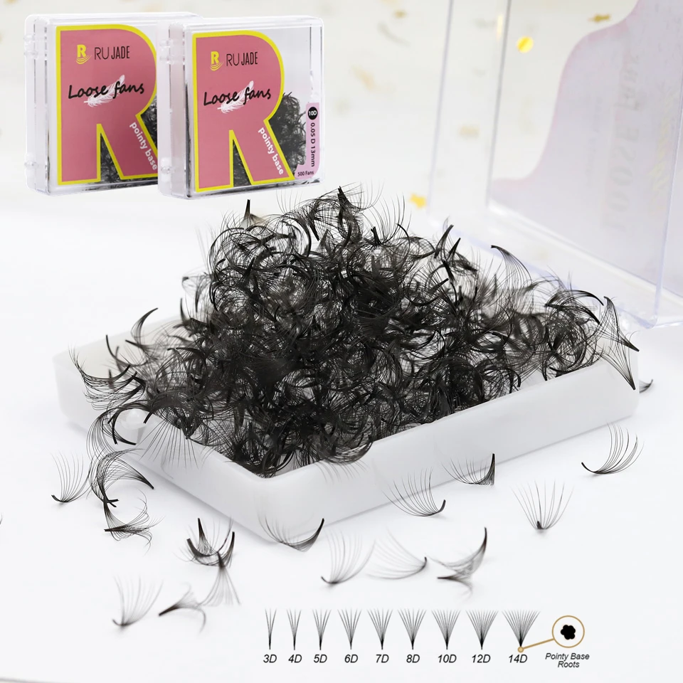 RUJADE Thin Pointy Base Premade Volume Faux Eyelash Extension Loose Fans 3D 4D 5D 6D 7D 8D 10D Russian Volume Eyelashes Bouquet