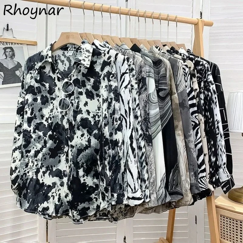 

Printing Shirts for Women Loose Spring Summer Clothing Chic Girls Korean Style Turn-down Collar New Trendy Students All-match