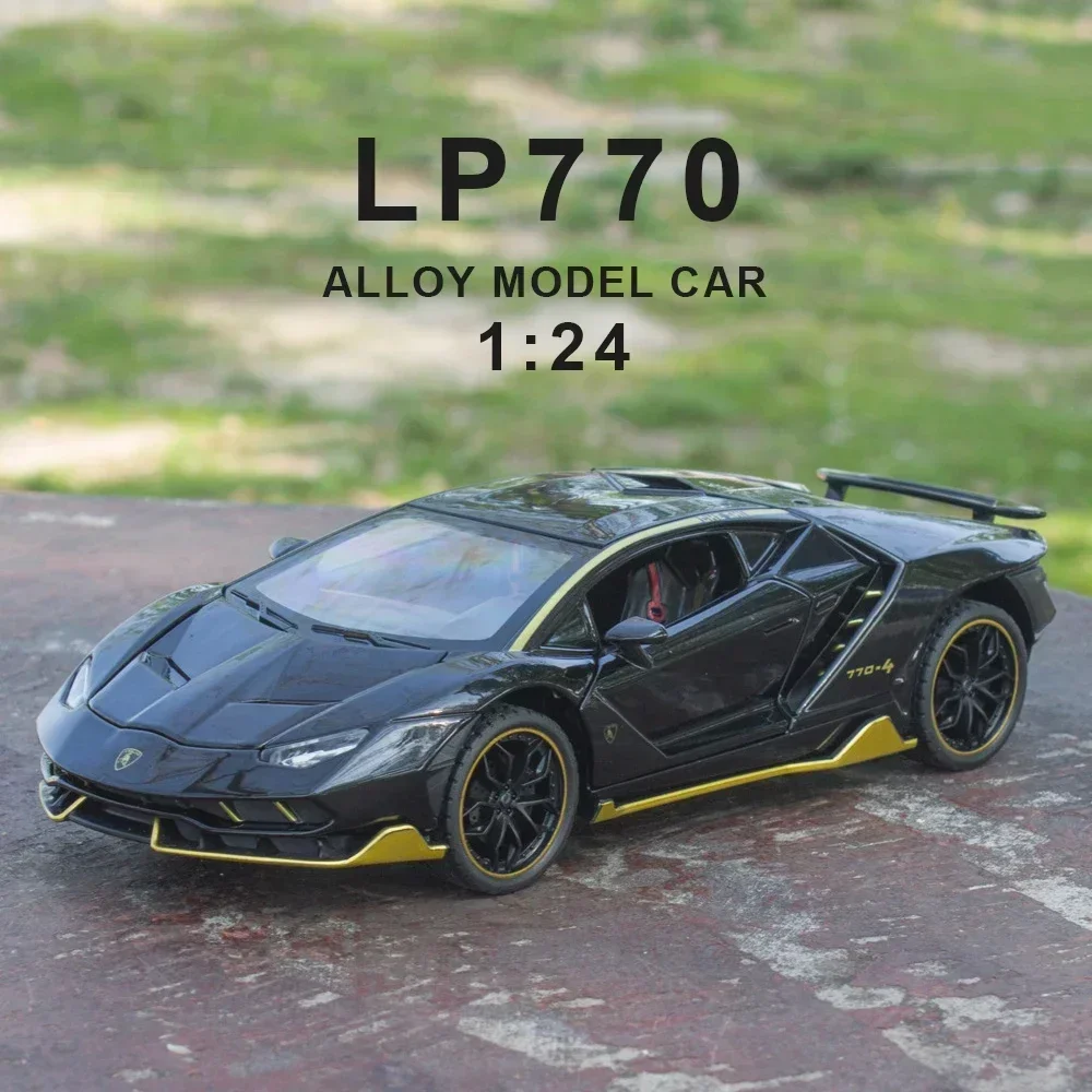1:24 LP770-4 Sports car Simulation Diecast Metal Alloy Model car Sound Light Pull Back Collection Kids Toy Gifts