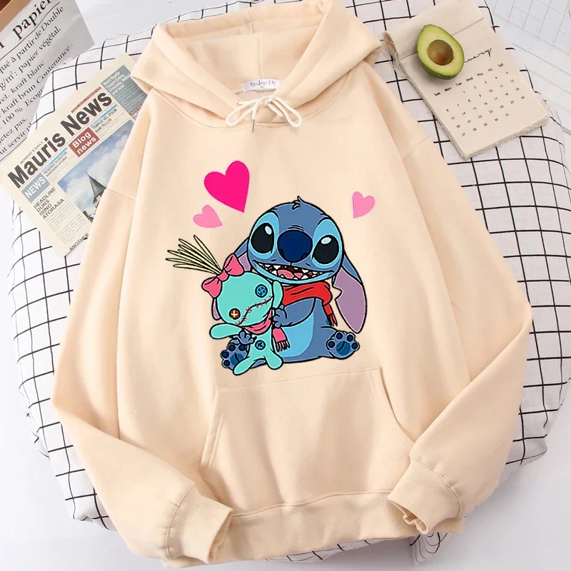 2026 lente modieuze warme hoodie met cartoon anime Disney Lilo & Stitch print, effen kleur, eenvoudige stijl, grote maten trui