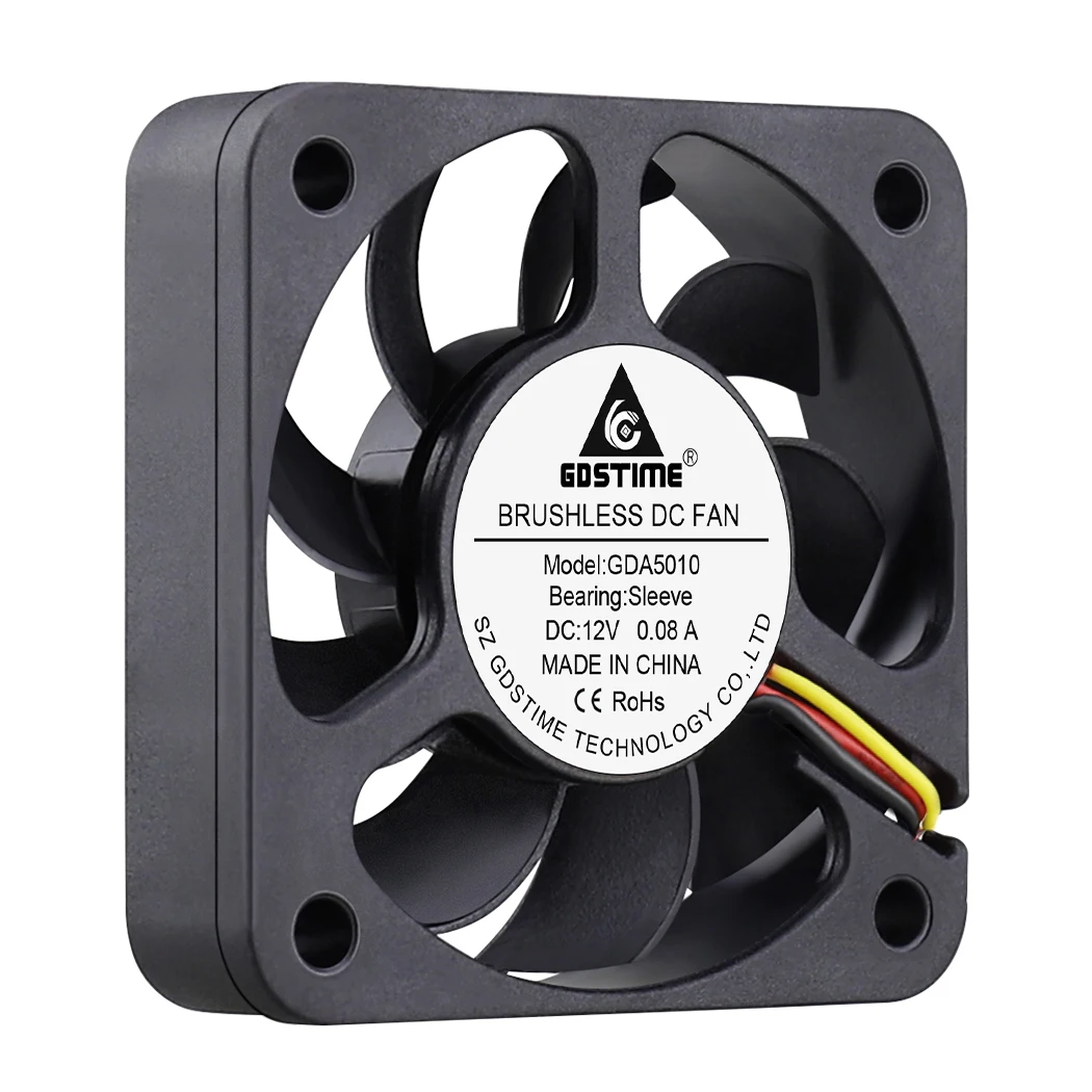 10pcs Gdstime 5010 DC Brushless Axial Fan 50*50*10 12V 3Pin Industrial Cooling Fan 50mm Cooler for Power Supply Cooling