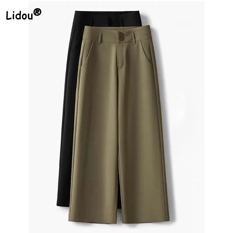 

Simplicity Elegant Women's Solid Wide Leg Pants Spring Autumn Commute Fashion High Waist Straight Cropped Pants Female Clothing