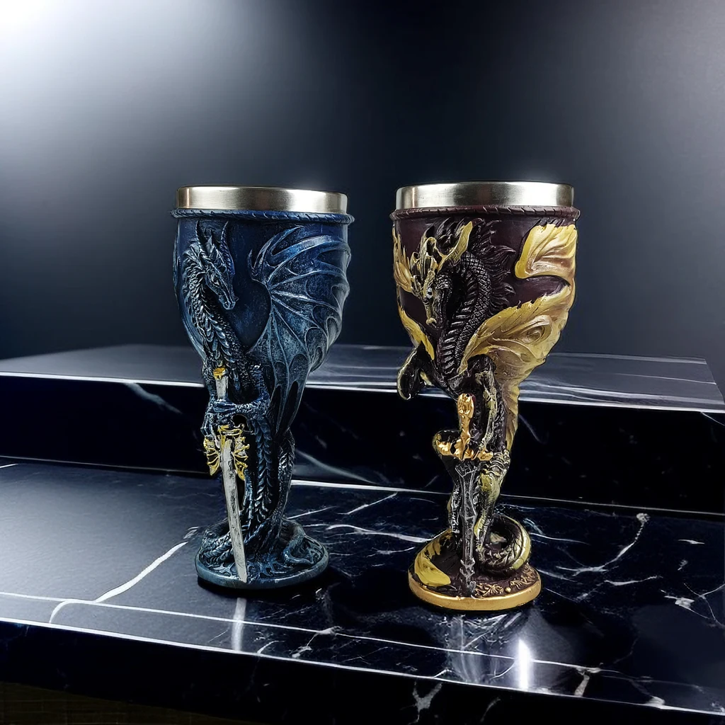 Medieval Dragon Wine Glass Sword Resin Stainless Steel Goblet Chalice Cocktail Glasses Whiskey Cup Champagne Cups Bar Drinkware