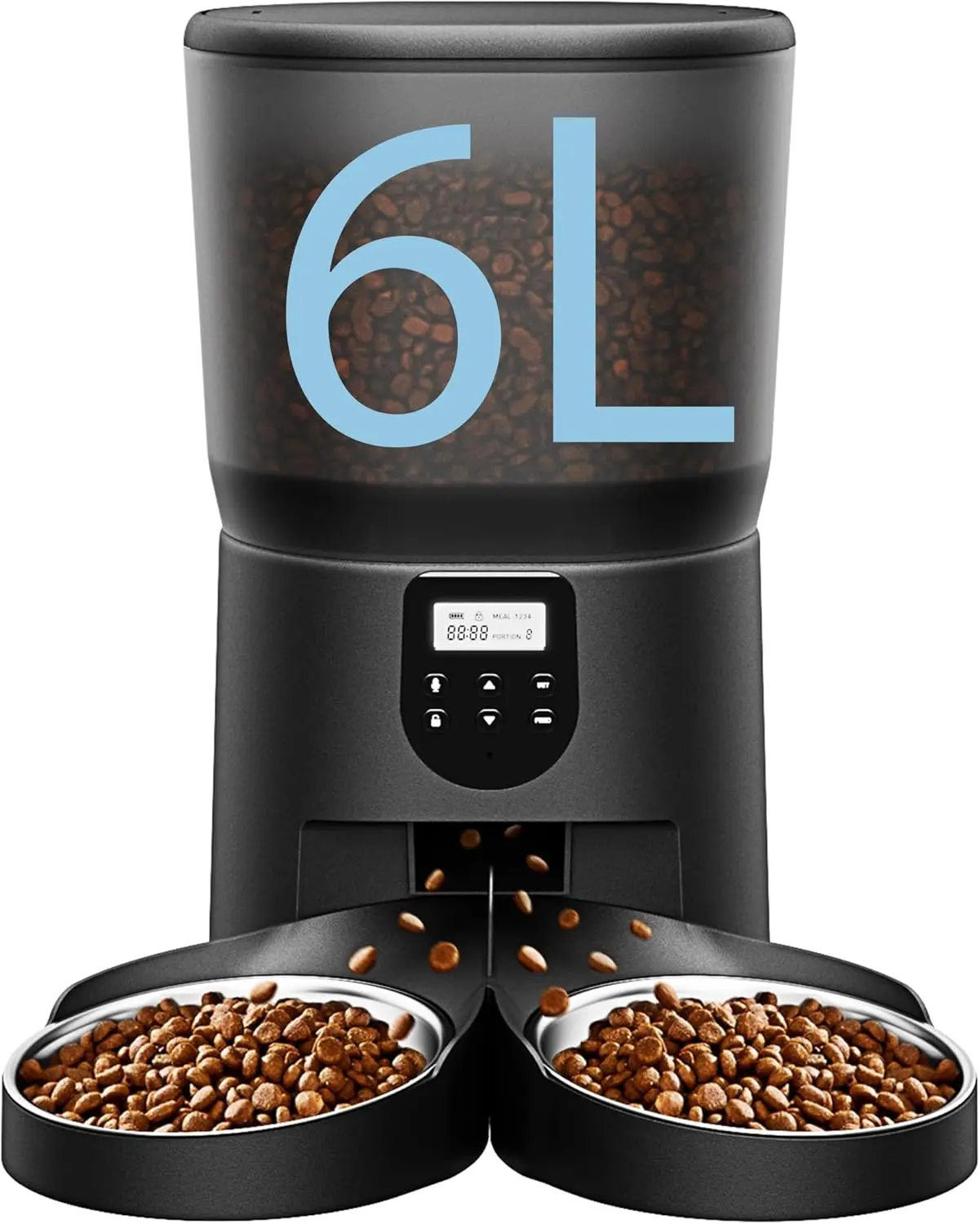 

Автоматическая кормушка для домашних животных на 6 л с голосовым вызовом, таймером и мисками из нержавеющей стали для кошек и собак