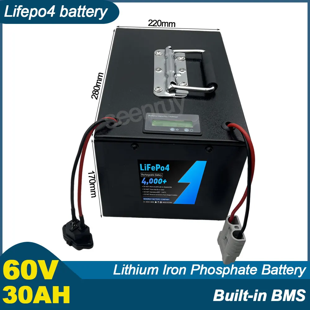 60V 30AH Lifepo4 With Charger 30A 50A 80A Lithium Iron Phosphate Battery Perfect For Ebike Tricycle Motorcycle Electric Scooter