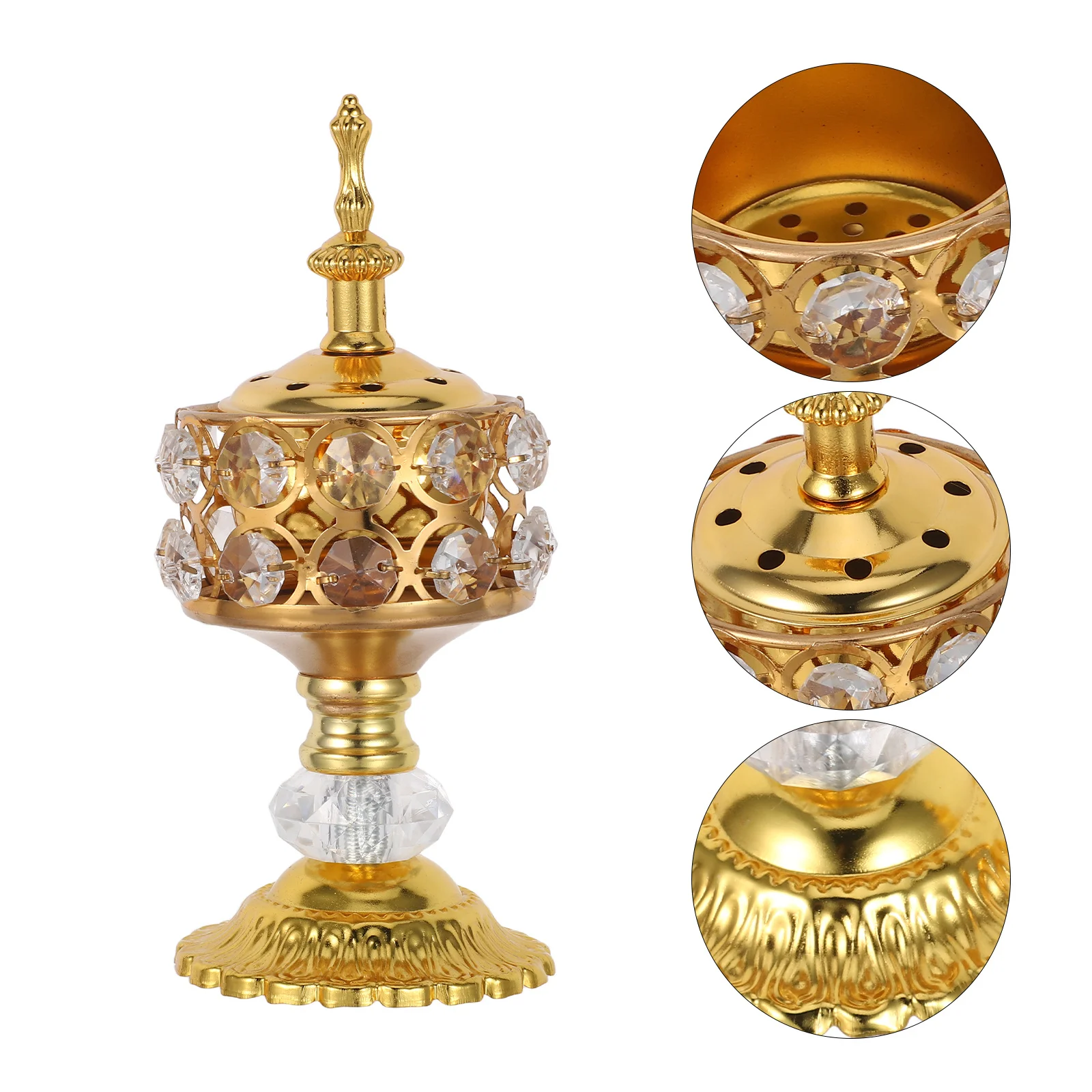 

Metal Incense Burner with Golden Lace Handheld Censer for Indoor Fragrance Stick Cone Charcoal Burning Desktop Decoration Zen