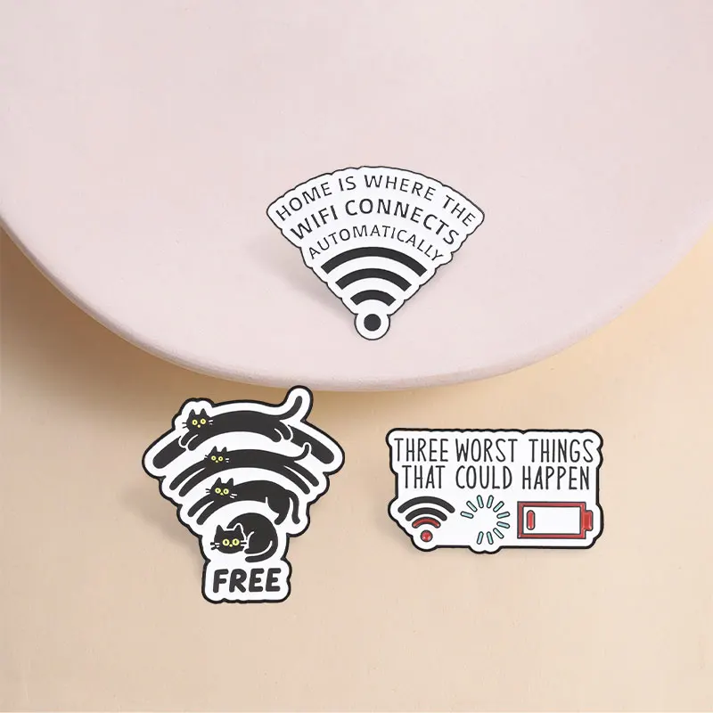 Home Is Where WiFi Connects Automatically Black White Slogan Brooch for Introverts and Homebodies Casual Outfit Accessory