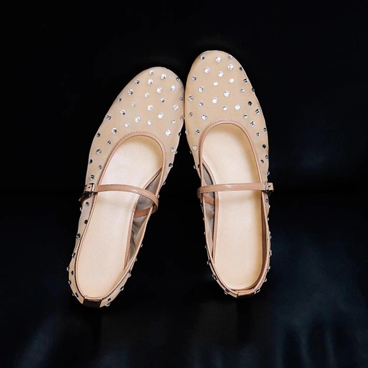 

Rhinestone Mary Janes Shoes Embroidery Flowers Mesh Luxury Designer Ballet Flats Footwear Ventilate Loafers Mules Sandals