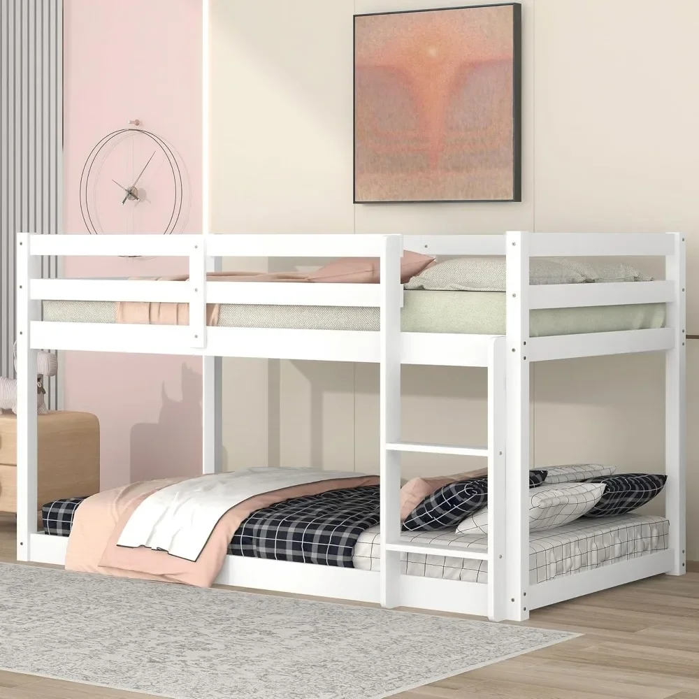 Low Bunk Beds Twin Over Twin Floor Bunk Bed Frame Junior Loft Bed for Kids Boys Girls Teens