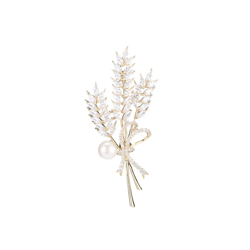 High-end Natural Freshwater Pearl Wheat Spike Brooch Luxurious Zircon Brooch Exquisite Suit Jacket Cardigan Pin Accessory view 5