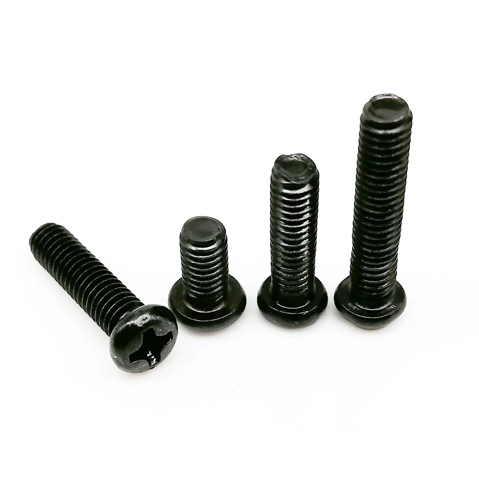 50/100/200pcs M1 M1.2 M1.4 M1.6 M2 M2.5 M3 M4 Cross Recessed Phillips Pan Round Head Screw Bolt GB818 Black Carbon Steel