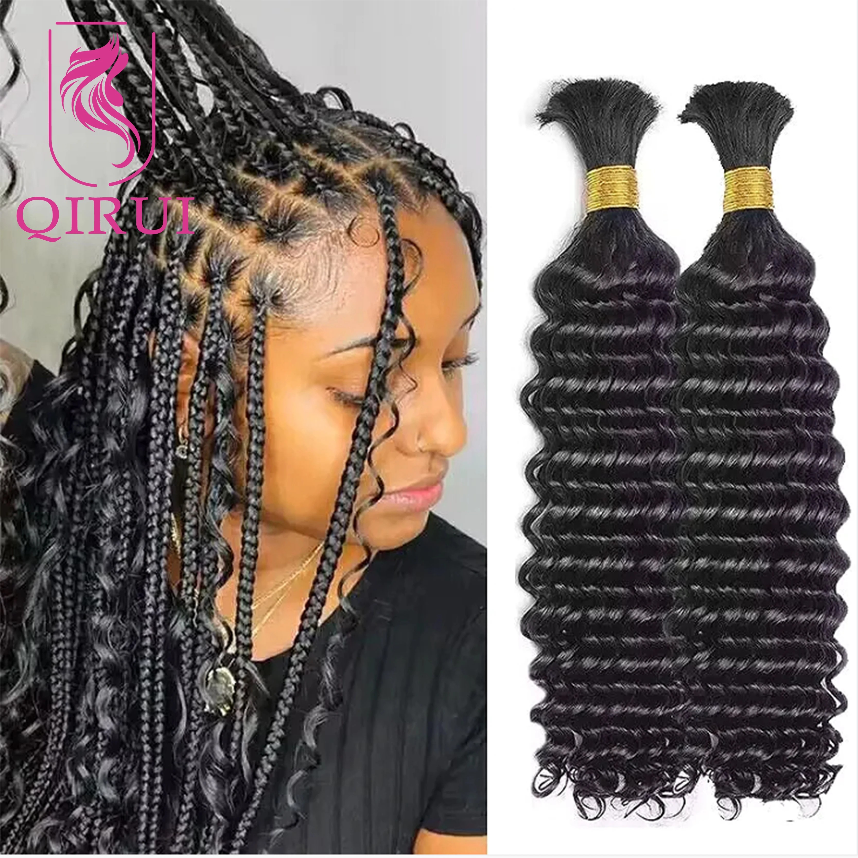 

Boho Braids Human Hair Extensions Bulk Deep Wave Color 4 30 Double Drawn for Braiding Wholesale