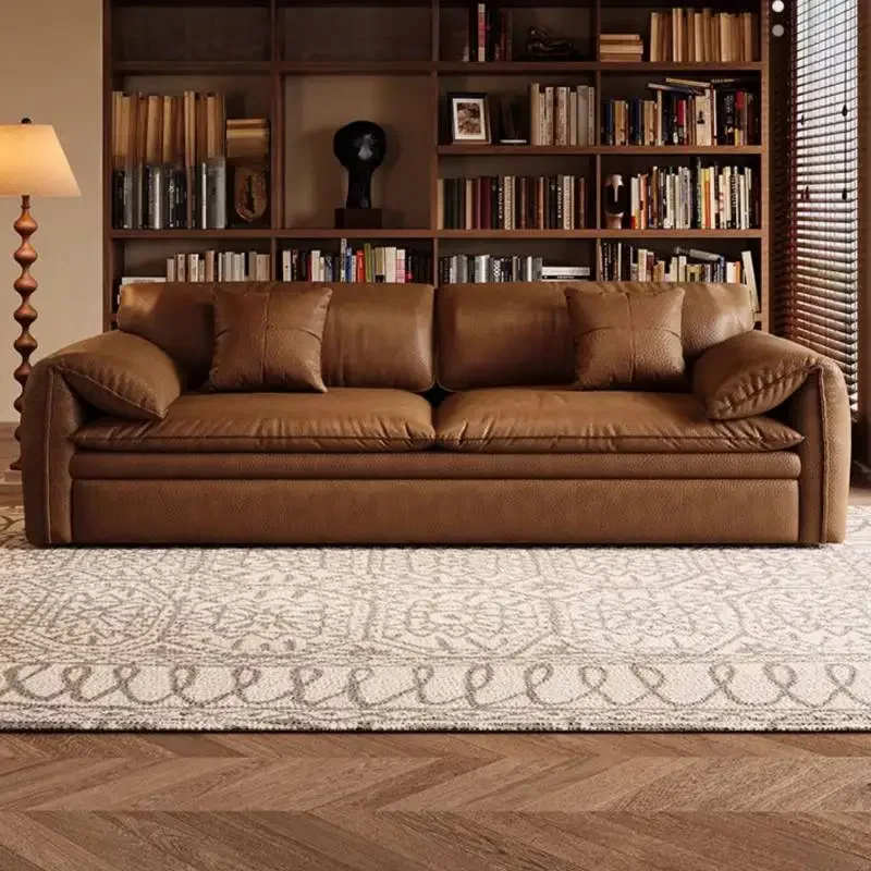 

Professional Elegant Comfortable Living Room Sofa Originality Brown Leather Modern Sleeper Double Couch Commercial Furniture