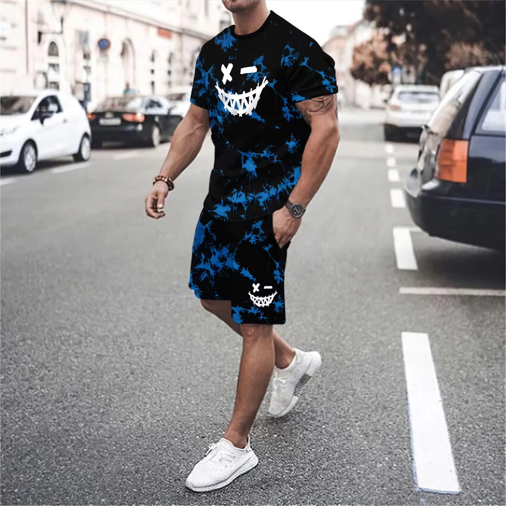 Summer New 3d Tiger Lion Print Men\'s Short Sleeved T-Shirt Shorts Set 2-Piece Sports Set Men\'s Printed Suit Casual Men Clothing