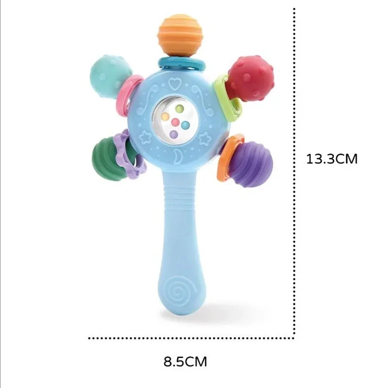 Giocattoli per lo sviluppo del massaggiagengive in silicone per bambini 0 6 12 mesi Dentizione con sonaglio sensoriale per giocattoli con impugnatura per bambini Giochi educativi