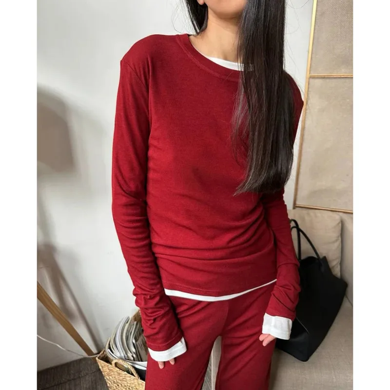 Modal Soft Loose 2 Piece Set Women 2024 Casual Long Sleeve T Shirt And High Waist Skirt Waist Wide Pant Outfits Female Tracksuit