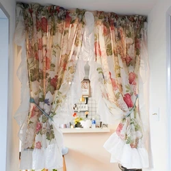 2pcs Rustic Flower Print Short Curtain for Kitchen Sheer Ruffled Small Shower Curtain Romantic French Window Door Drapes