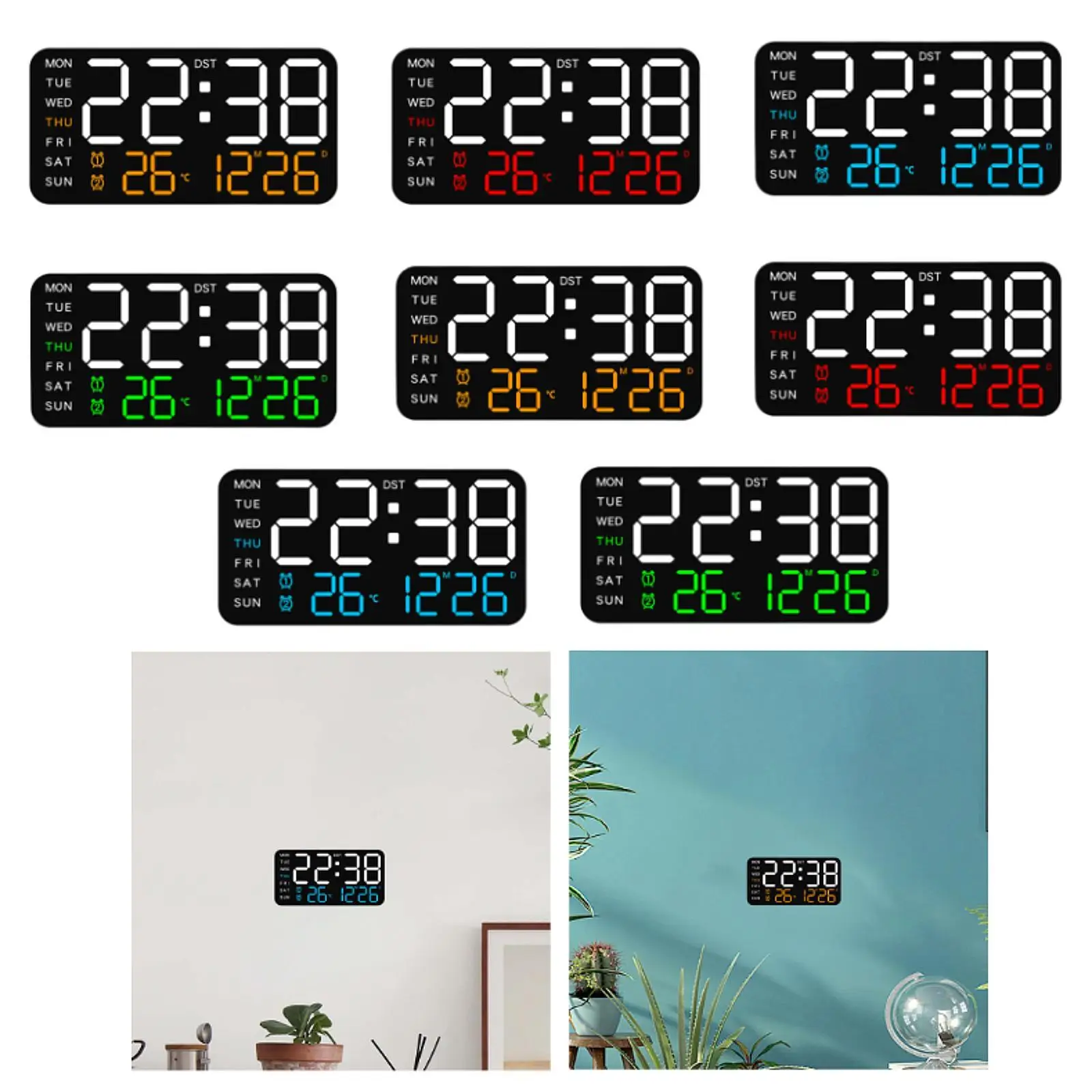 ساعة منبه رقمية LED ساعة مكتب رقمية شاشة عرض كبيرة اثنين منبه