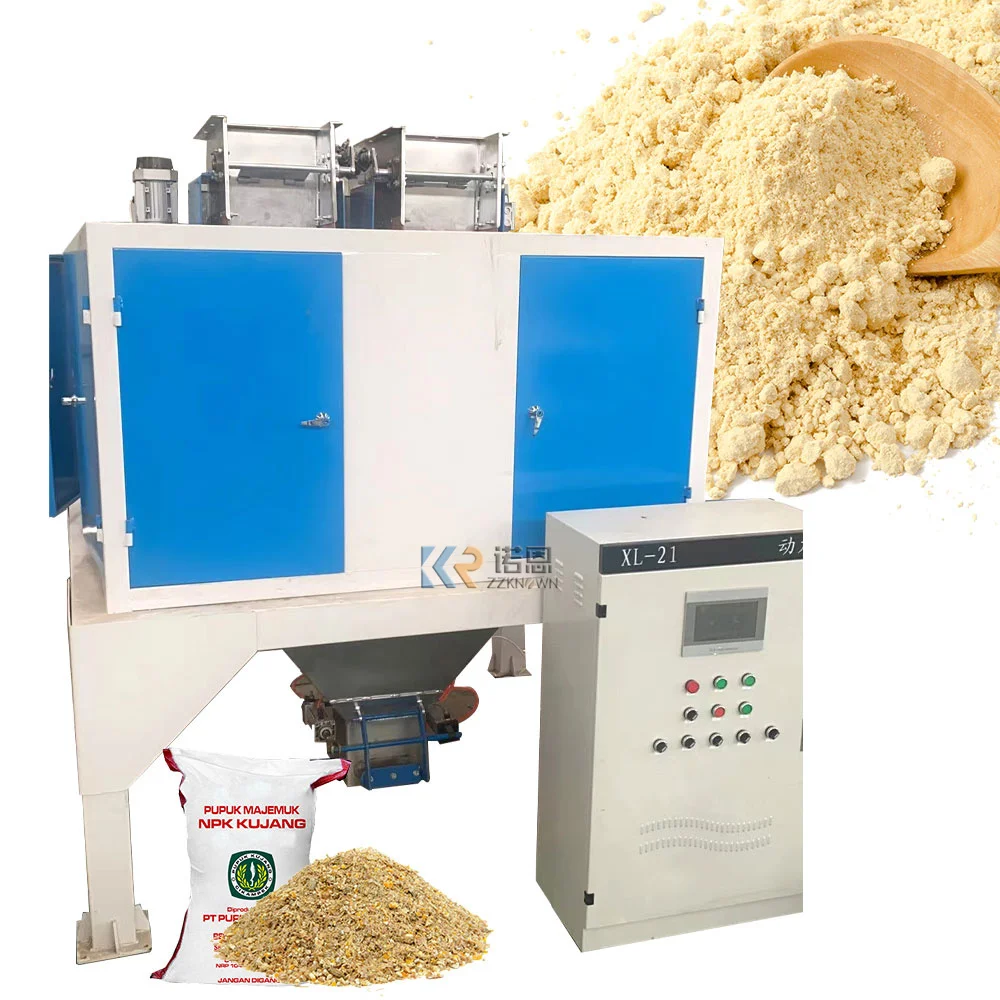 Duża maszyna pakująca odpowiednia do paska zasilającego nawóz Podwójne wiadro Maszyna pakująca z podwójną stacją Szeroki zakres pakowania