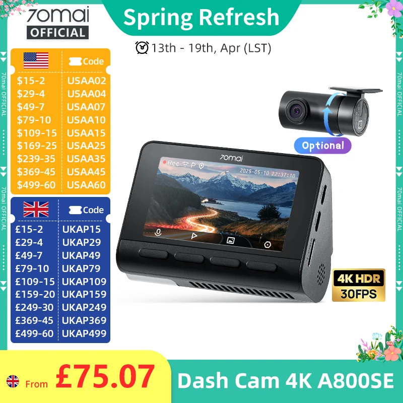 70Mai 4K Dash Cam A…