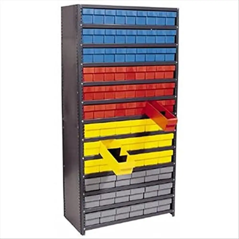 

Steel Shelving Storage System with 24 Blue Bins 7 Shelves 400 lb Capacity Industrial Warehouse Organizer